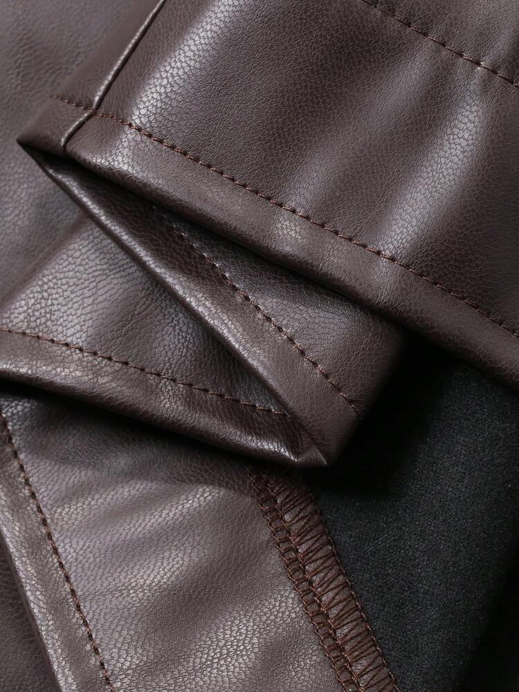 Women's Solid Color Elastic Waist PU Leather A-Line Skirt Business Casual Woman