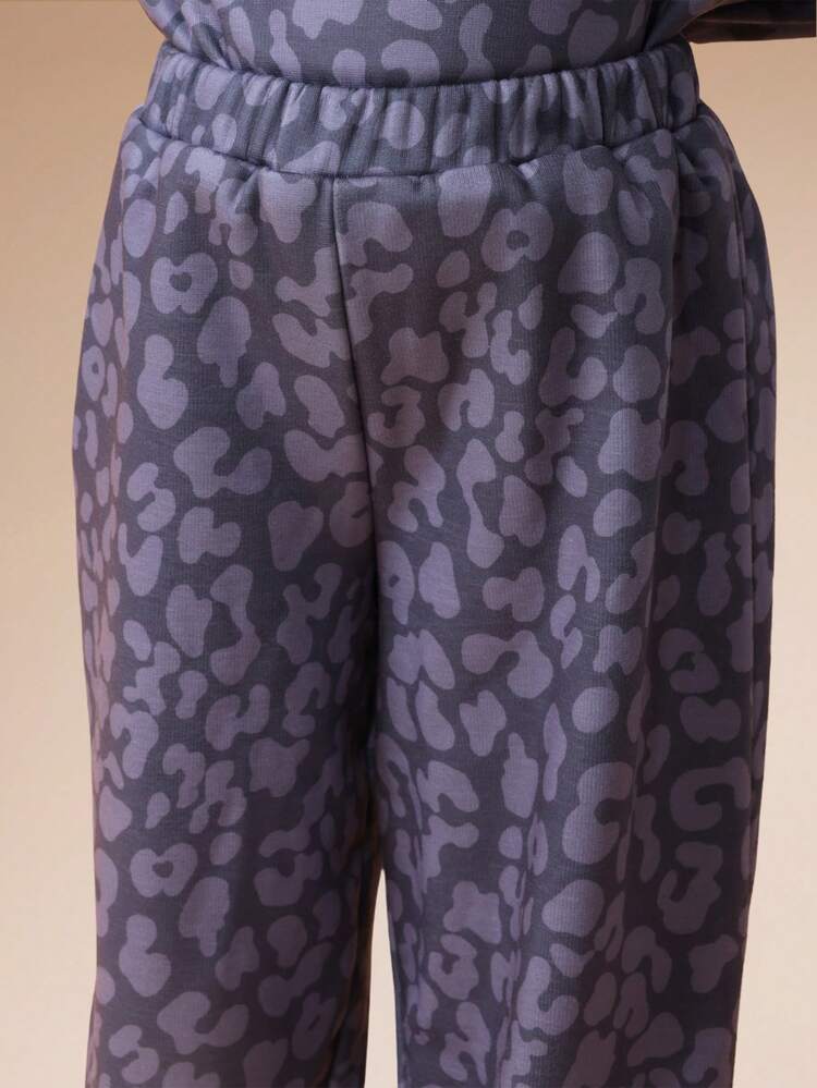 Leopard Print Hoodie And Jogger Set With Ruffle Sleeves