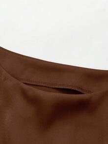 GlowEve Áo sơ mi nữ cổ tròn tay dài màu trơn thắt nút bên hông thường ngày - màu nâu - Xem 4