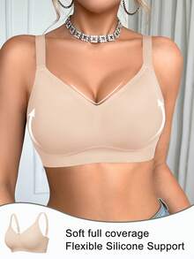 1pc Women's Minimalist Comfortable Seamless Jelly Gel Wireless Bra With Removable Pads - Apricot - View 6