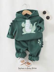 Cozy Pixies Baby Boy Loose Casual Comfortable Hooded Pullover Sweatshirt Set With Dinosaur Pattern  Fashion - Multicolor - View 1