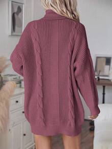 SHEIN LUNE 女士纯色简约长袖高领毛衣连衣裙，休闲日常穿着 - 中紫紅色 - 查看 2