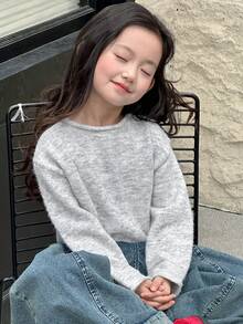 DAZY Young Girl Casual Versatile Crew Neck Sweater, Autumn/Winter - Grey - View 8