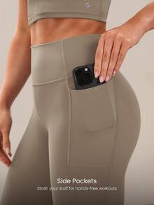 GLOWMODE 24" Peakbum Powersculpt™-Air Sculpt Flex Sweat-Wicking Cool Feel V-Waist Butt-Lifting Leggings High Impact Workout Running Training Fall Winter - Khaki - View 3