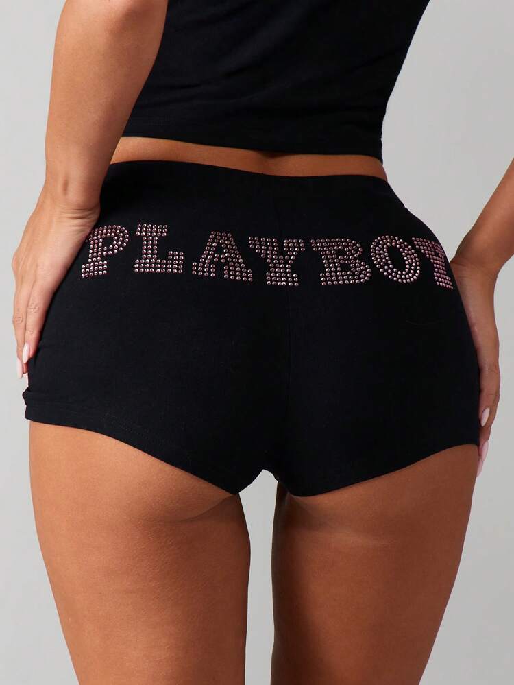 Missguided x Playboy Conjunto de top cropped e shorts com strass