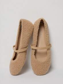 MUSERA Fluffy Borg Cross Over Strap Ballet Pumps Cute Summer Spring Cute Going Out Accessories - Apricot - View 3