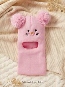 Cozy Pixies 1个黑色带绒球的拉法帽，新生儿滑雪面罩，幼儿针织帽，双球设计，男女宝宝通用，儿童冬季保暖帽，儿童针织帽 - 粉色 - 查看 4