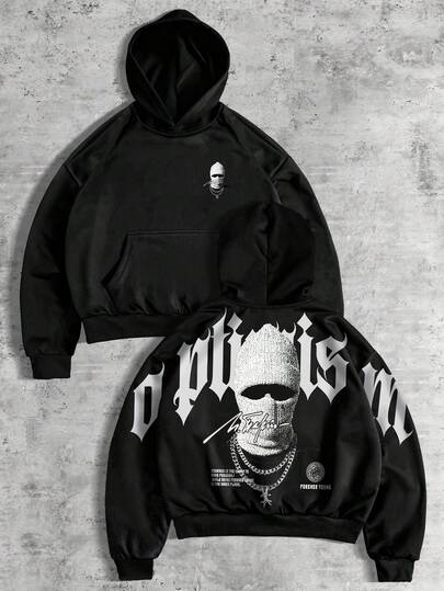 Sudadera con capucha de estampado de personaje callejero para hombre, corte holgado