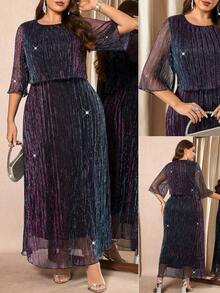 Reflora 大码优雅闪亮褶皱派对连衣裙 圣诞派对服装 圣诞派对服装 女士狂欢服装 女士圣诞派对服装 女士派对服装 女士狂欢服装 女士圣诞派对服装 圣诞 - 紫色 - 查看 2