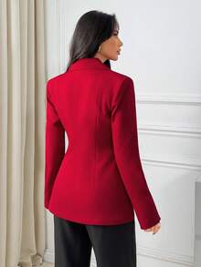 EURMUSE Áo khoác blazer nữ đơn giản, cổ khoét, màu trơn, cài khuy đơn - Màu Đỏ Sâu - Xem 5