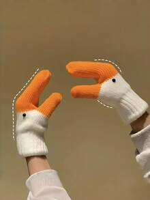 Zazumi Creative Funny Big Goose Pattern Yarn Mittens Thermal Lined Thickened Warm Thermal Winter Gloves For Cold Weather Autumn Fall Christmas Holiday Gift Ideas Stocking Stuffers Must Haves - Multicolor - View 1