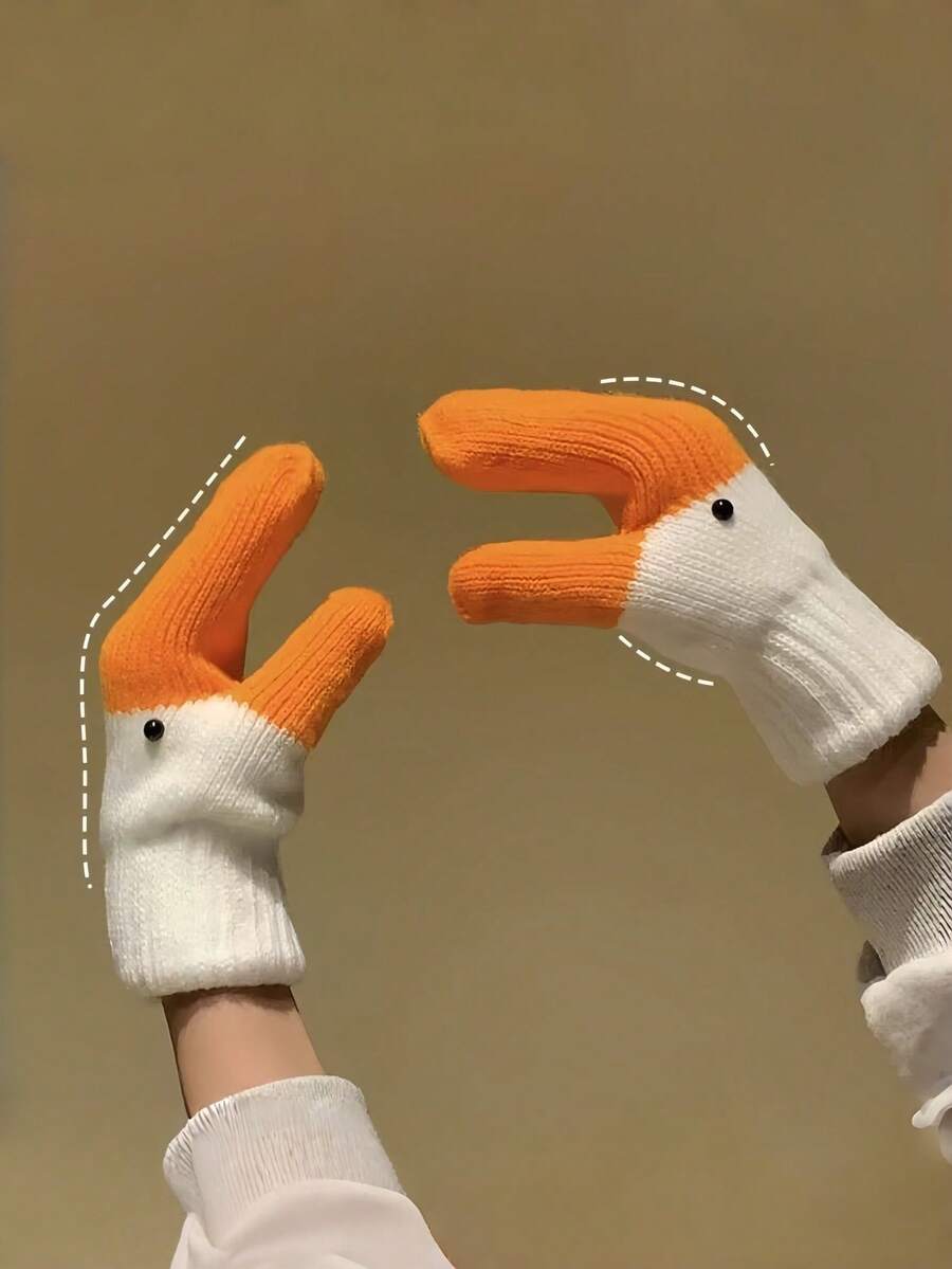 Zazumi Creative Funny Big Goose Pattern Yarn Mittens Thermal Lined Thickened Warm Thermal Winter Gloves For Cold Weather Autumn Fall Christmas Holiday Gift Ideas Stocking Stuffers Must Haves - Multicolor - View 1