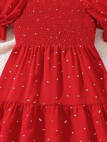 Vestido de tutú de múltiples capas con falda de pastel de manga abullonada con lunares rojos para niñas preadolescentes en el Día de San Valentín - Rojo - Ver 5