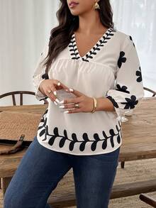 Weeklong Plus Size Women's V-Neck Floral Print Casual Vacation Shirt, Spring/Summer - Multicolor - View 6