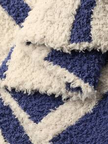 DAZY Women's Fleece Striped Jacquard Knit Mid-Length Fluffy Robe, Winter Sleepwear - Blue - View 8