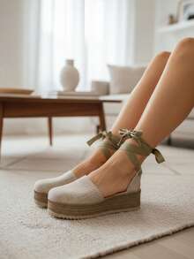 Alpargatas de plataforma con cintas al tobillo en beige, negro y azul: versatilidad, frescura y estilo para primavera-verano - Beis - Ver 5