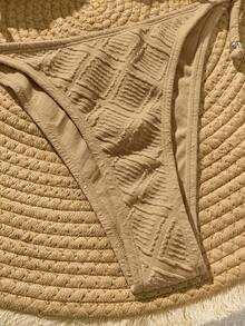 Swim Vcay Women's Solid Color Textured Halter Bikini Set, Suitable For Summer Vacation - Brown - View 5