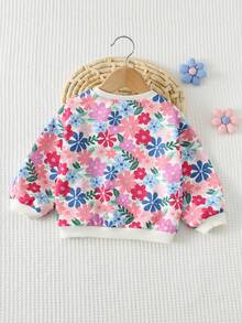 Cozy Pixies Áo nỉ chui đầu cổ tròn tay dài in họa tiết hoa cho bé gái, áo nỉ chui đầu dày lót nhiệt - Hồng - Xem 2