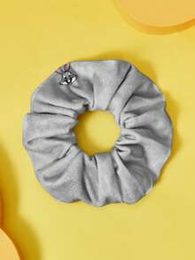 LOONEY TUNES X SHEIN Cute Gray Rabbit Pattern Plush Hair Scrunchie - Light Grey - View 3