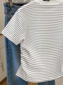 Resyla 女士蝴蝶结印花短袖休闲条纹圆领T恤 - 彩色 - 查看 4