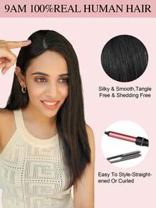 10英寸直发假发片，女士真人发假发片，适合头发稀疏的女性，带刘海，夹式设计 - S24/613 - 查看 10