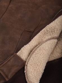 Franclia 大码女式棕色修身百搭休闲秋冬宽松人造毛领皮夹克