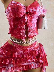 Bellisia Women's Summer Vacation Beach Ruffled Halter Bikini Set Women's Beach Bikinis Summer 2026 Summer Outfits For Women Beach Dress  Beach Outfits For Women Elegant Casual Summer Holiday Outfits  Vacation Outfits For Women Graphic Polka Dot Flower Elegant Pink Floral Print Sexy Four-Piece Swimsuit Set Red Two Piece Set Festival Two Piece Outfit Ruffle Set Red Skirt Set Havana Nights Outfit - Multicolor - View 3