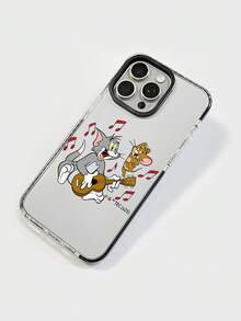 TOM & JERRY X SHEIN 透明卡通猫鼠图案手机壳，饰有音符，可爱复古风格，卡通迷必备，兼容，日常使用及送礼皆宜。手机壳兼容 13/16/15 Pro Max/16 Pro Max。 - 無色 - 查看 3