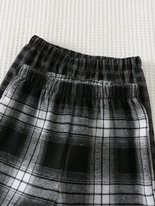 Cozy Pixies 4 pièces/set Tenue décontractée pour jeune garçon, comprenant un Top à manches longues col rond ample avec imprimé lettres en tricot doux et un pantalon long classique à carreaux. Convient pour la maison, les jeux extérieurs, les vacances, les sports légers, une mode polyvalente - Multicolore - Voir 7