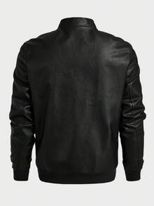 EASEVO 加大码男士纯色拉链休闲百搭长袖皮夹克