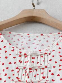 Linhara Plus Size Women's Ruffle Collar Polka Dot Puff Sleeve Shirt, Casual & Comfortable - Red - View 5