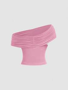 SHEIN MOD 3-Way Wear 女式休闲纯色修身上衣 - 珊瑚粉 - 查看 10