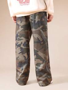 SUMWON Wide Leg Camouflage Print Joggers With Elastic Waistband Drawstring Relaxed Fit Streetwear Fall Winter Casual Pants - Army Green - View 2