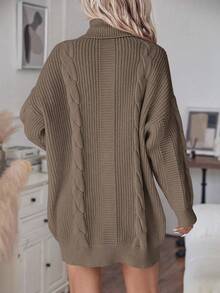 SHEIN LUNE Váy len dệt kim ngắn cổ lọ thời trang thu đông dành cho nữ - Màu nâu Sô-cô-la - Xem 2