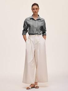 Almamuse Camisa a rayas gris y blanca, cómoda para ir al trabajo y uso diario casual, primavera/verano - Negro - Ver 5