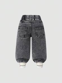 SHEIN Quần ống loe thêu họa tiết bông tuyết thời trang cho bé gái sơ sinh - Xám - Xem 2