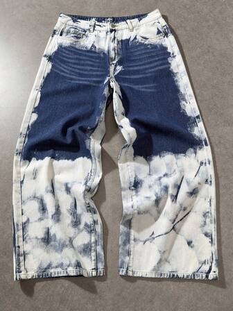 Street Life Jeans décontractés à jambe large avec boutons et poches pour hommes, personnalisés