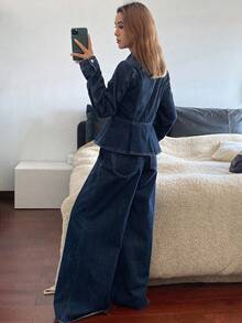 DAZY Women's Casual Denim Top & Pants Set - Blue - View 5