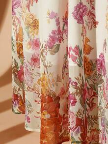 DreamSkyne Plus Size Women's Chiffon Dress, Non-Stretch Fitted Floral Print Long Sleeve Dress With Front Button Cuffs And Lining, Casual Romantic Elegant Resort Style, Suitable For Dates, Weddings, Evening Parties - Multicolor - View 4