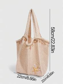 ROMWE Fairycore 1 chiếc túi xách nữ kiểu khu nghỉ dưỡng bãi biển nhiệt đới, dệt rỗng, màu kaki, dung tích lớn. - Màu trắng - Xem 2