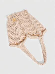 ROMWE Fairycore 1 chiếc túi xách nữ kiểu khu nghỉ dưỡng bãi biển nhiệt đới, dệt rỗng, màu kaki, dung tích lớn. - Màu trắng - Xem 7