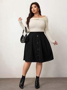 Enliva 大码纯色简约休闲裙 - 黑色 - 查看 7