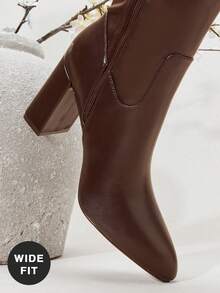 SHUZIA 优雅女士宽筒过膝粗跟靴，舒适秋冬假日鞋履 - 咖啡棕 - 查看 6