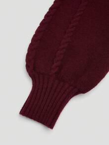 Sweetra Women's Twist Rope Lantern Sleeve Slim Fit Cardigan Sweater, Autumn/Winter - Burgundy - View 6