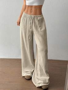 TRNVIE Women's Ultra Low Waist Casual Cotton Straight Leg Pants Fall Cloth For Women - Khaki - View 4