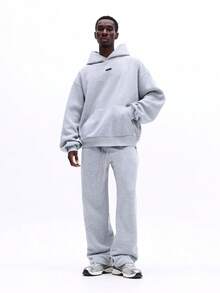 SUMWON Conjunto de sudadera con capucha y pantalón jogger con puños a juego en gris claro jaspeado con detalles de cordón - Gris - Ver 1