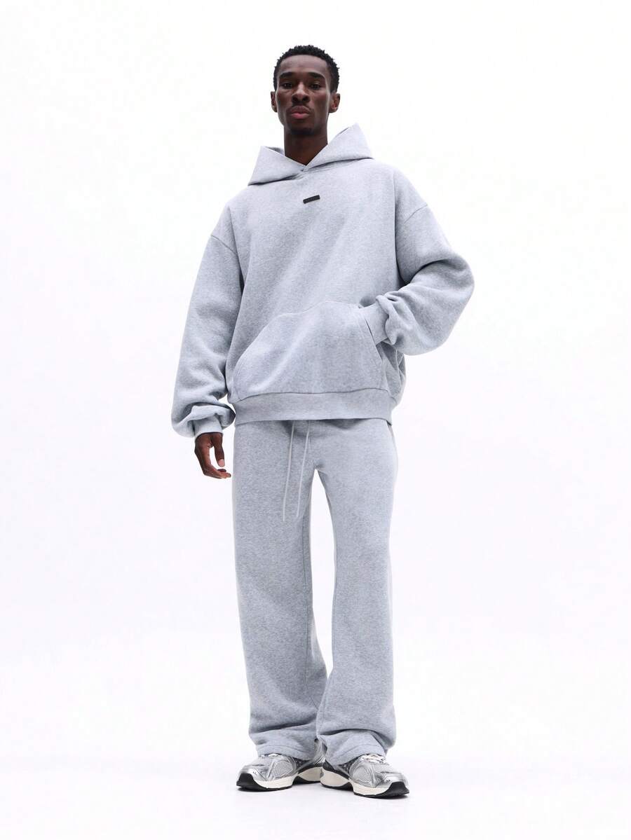 SUMWON Conjunto de sudadera con capucha y pantalón jogger con puños a juego en gris claro jaspeado con detalles de cordón - Gris - Ver 1