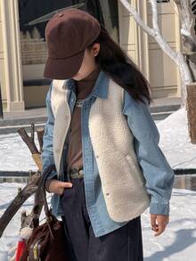 DAZY Tween Girls Crew Neck Fleece Vest Jacket - Beige - View 8