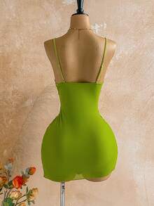 Soleia Women's Sequin Embellished Slim Fit V-Neck Mini Dress - Green - View 2