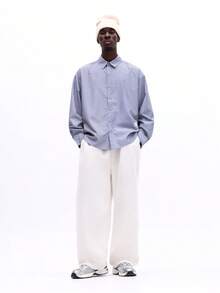 Áo sơ mi dài tay cổ bẻ dáng rộng SUMWON kẻ sọc, thích hợp mặc thường ngày, công sở, trang trọng, mùa xuân hè. - Màu xanh lam - Xem 7